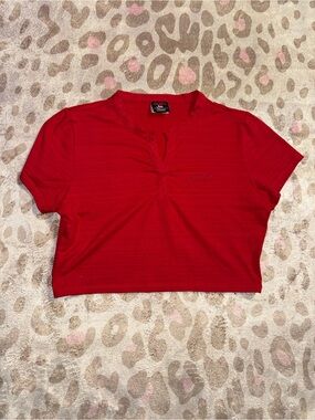 FUBU Bright Red Cropped Henley Top